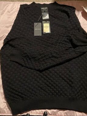 Giorgio Armani Black Textured Crewneck Sweater
